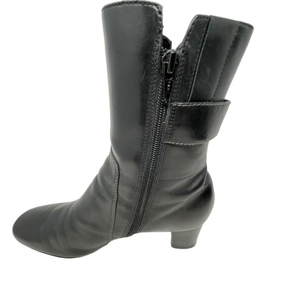 Ecco Size 40(9) Black Leather Mid Calf Boots Adjustable Buckle Side Zip-Flaw - Picture 5 of 16
